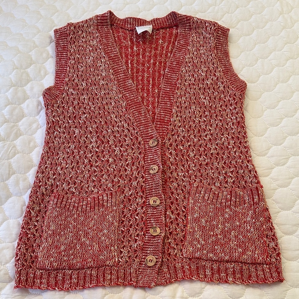 Vintage Knit Red Sleeveless Cardigan